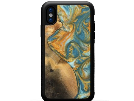 iPhone Xs Wood Phone Case - Alzina (Teal & Gold, 742206) Online now