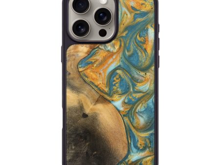 iPhone 16 Pro Max Wood Phone Case - Alzina (Teal & Gold, 742206) Sale