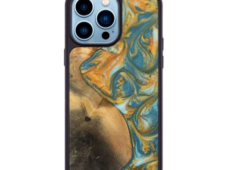 iPhone 14 Pro Max Wood Phone Case - Alzina (Teal & Gold, 742206) Online Hot Sale