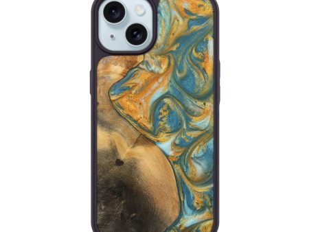 iPhone 15 Wood Phone Case - Alzina (Teal & Gold, 742206) Online Sale