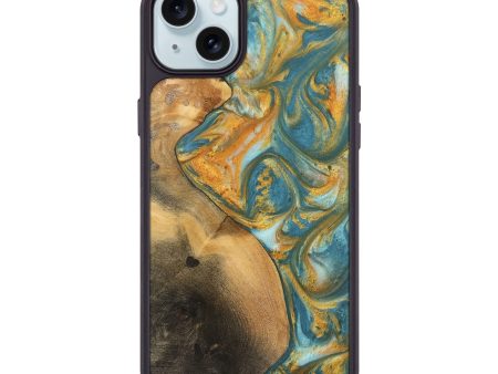 iPhone 15 Plus Wood Phone Case - Alzina (Teal & Gold, 742206) Fashion