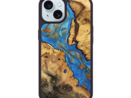 iPhone 15 Wood Phone Case - Gaynell (Teal & Gold, 740623) on Sale