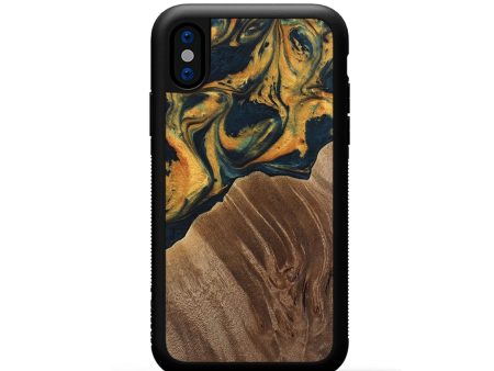 iPhone Xs Wood Phone Case - Emely (Teal & Gold, 741365) For Cheap