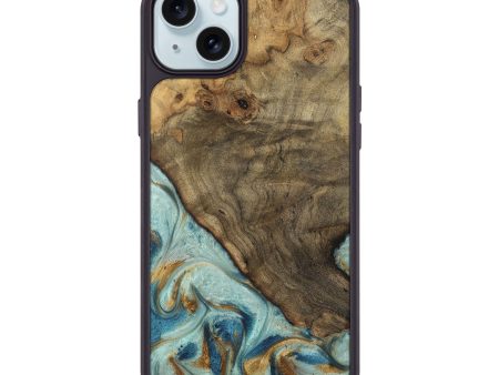 iPhone 15 Plus Wood Phone Case - Deward (Teal & Gold, 740481) Sale