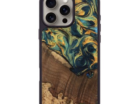 iPhone 16 Pro Max Wood Phone Case - Agna (Teal & Gold, 741504) Online Hot Sale