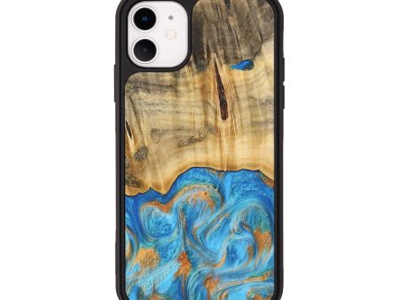 iPhone 11 Wood Phone Case - Emaline (Teal & Gold, 740727) For Cheap