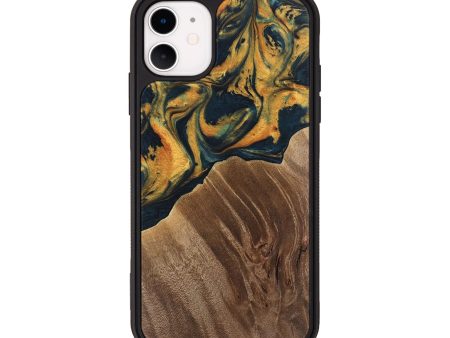 iPhone 11 Wood Phone Case - Emely (Teal & Gold, 741365) Sale