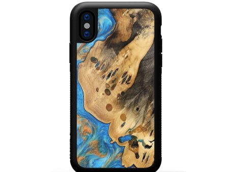 iPhone Xs Wood Phone Case - Dennis (Teal & Gold, 740657) Online now