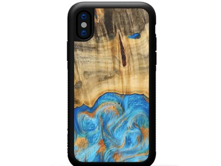 iPhone Xs Wood Phone Case - Emaline (Teal & Gold, 740727) on Sale