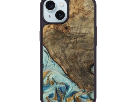 iPhone 15 Wood Phone Case - Deward (Teal & Gold, 740481) Sale