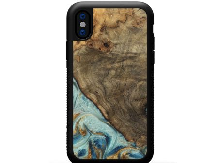 iPhone Xs Wood Phone Case - Deward (Teal & Gold, 740481) Online Sale