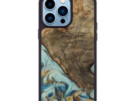 iPhone 14 Pro Max Wood Phone Case - Deward (Teal & Gold, 740481) Hot on Sale